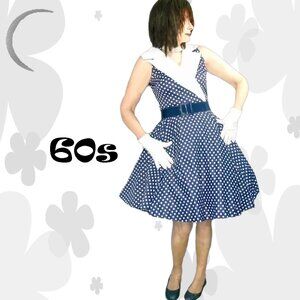 Vintage Polka Dot Jersey Fit Flare Summer Dress AND Belt - Slinky Jersey Knit